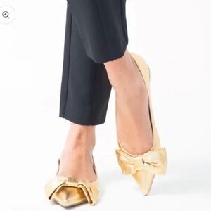 Cecelia New York Leather Gold Metallic Brie Bow Ballet Flats — 9.5